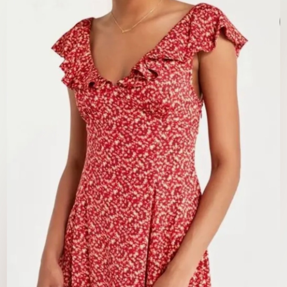 Red Mini Sweetheart Dress with ruffles by Kimchi Blue